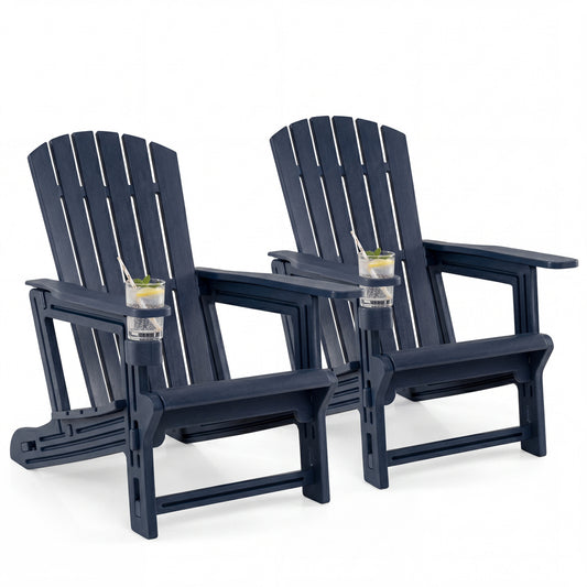 Set of 2 HDPE Adirondack Chairs with Cup Holders, Blue Adirondack Chairs Blue at Gallery Canada