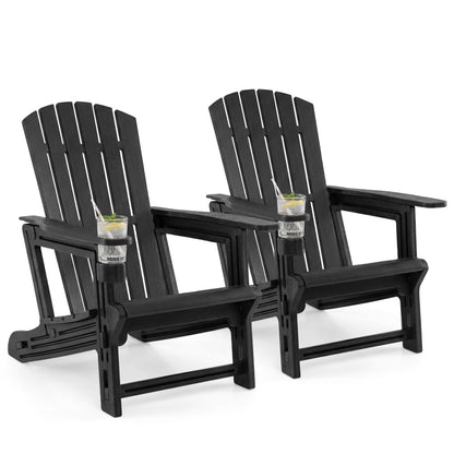 2-Pack HDPE Adirondack Chairs with Cup Holder, Black