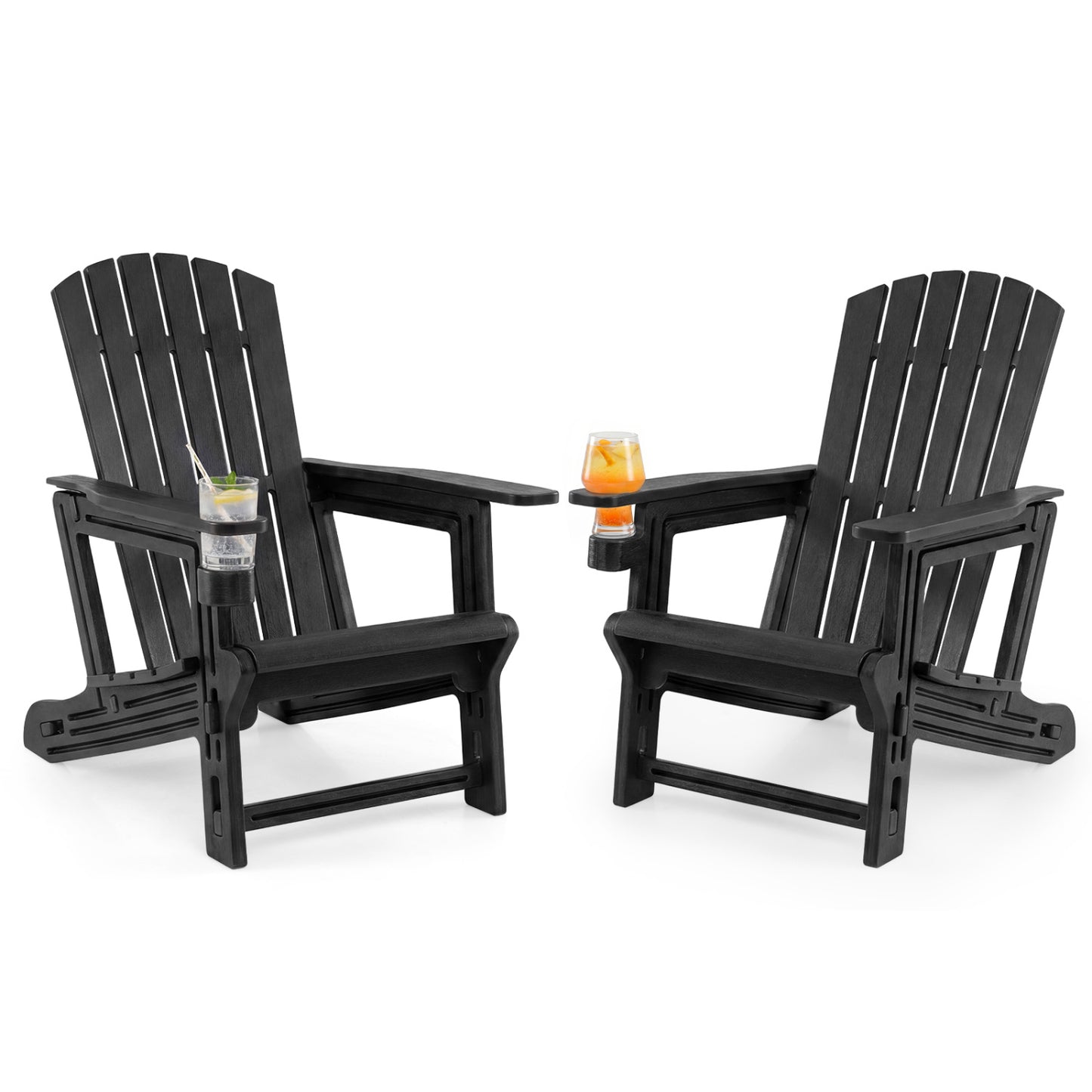 2-Pack HDPE Adirondack Chairs with Cup Holder, Black