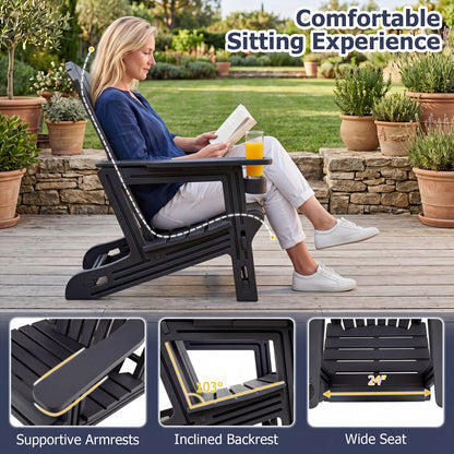 2-Pack HDPE Adirondack Chairs with Cup Holder, Black