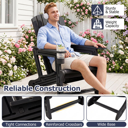 2-Pack HDPE Adirondack Chairs with Cup Holder, Black