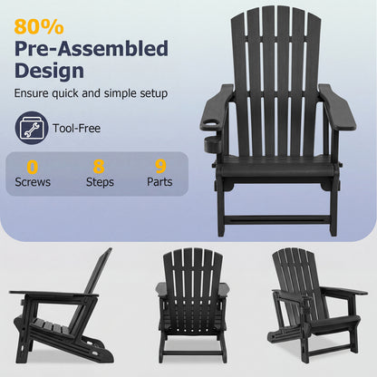 2-Pack HDPE Adirondack Chairs with Cup Holder, Black
