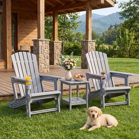 Set Of 2 HDPE Adirondack Chairs With Cup Holder, Gray Adirondack Chairs Gray at Gallery Canada