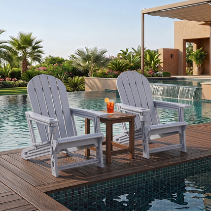 Set of 2 HDPE Adirondack Chairs with Cup Holder, Gray