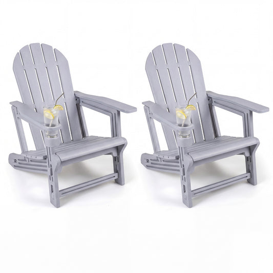 Set of 2 HDPE Adirondack Chairs with Cup Holder, Gray Adirondack Chairs Gray at Gallery Canada