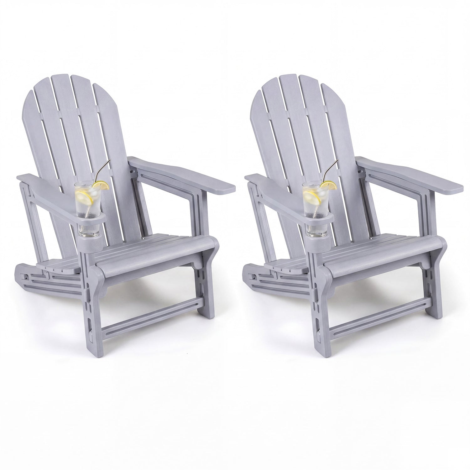 Set of 2 HDPE Adirondack Chairs with Cup Holder, Gray Adirondack Chairs at Gallery Canada