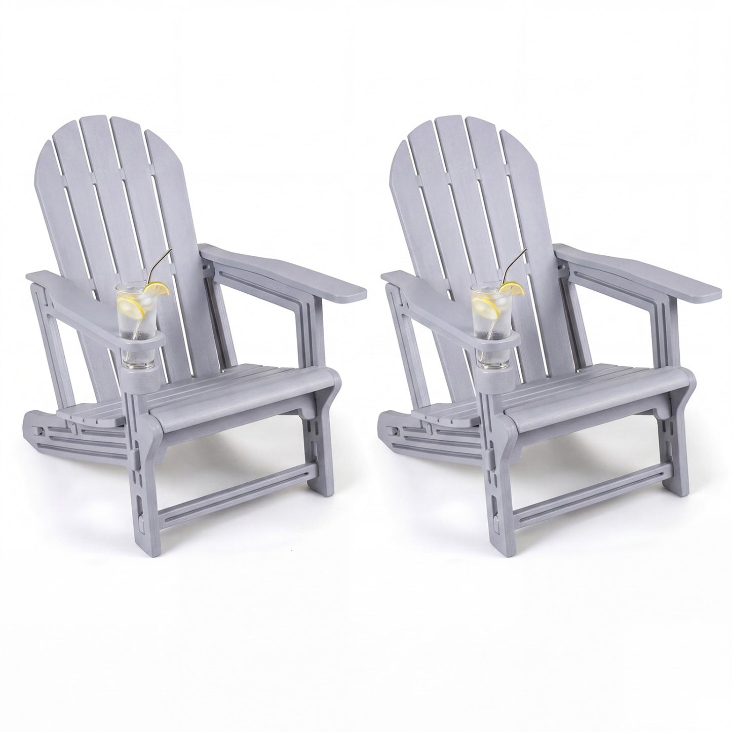Set of 2 HDPE Adirondack Chairs with Cup Holder, Gray Adirondack Chairs at Gallery Canada