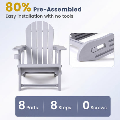 Set of 2 HDPE Adirondack Chairs with Cup Holder, Gray