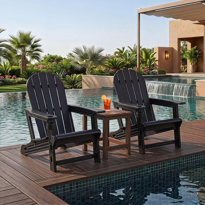 Ensemble de 2 chaises Adirondack en PEHD avec porte-gobelet, Noir