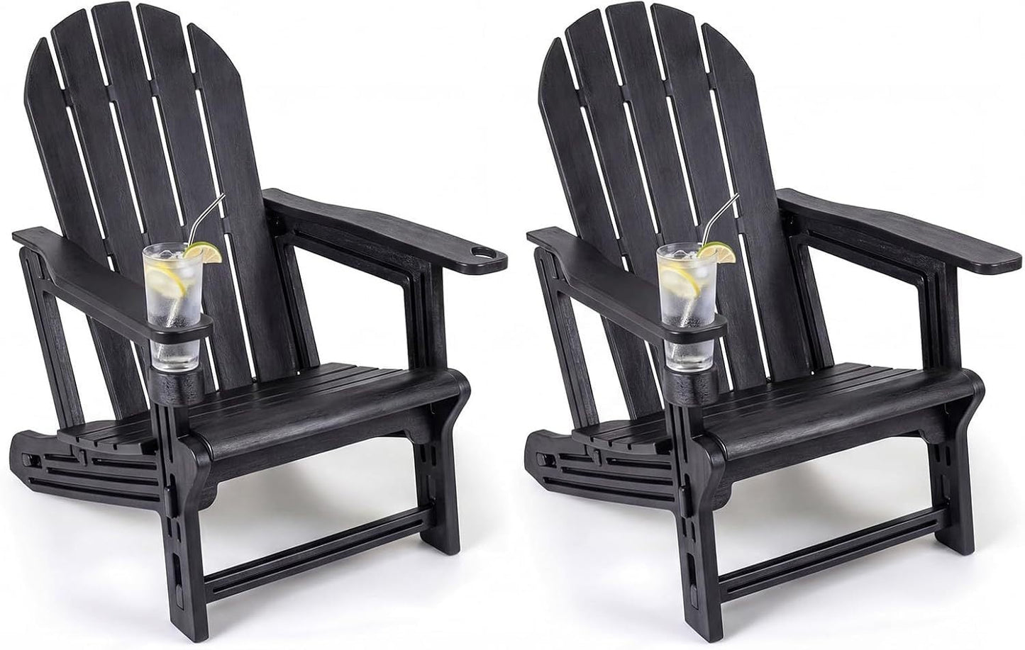 Ensemble de 2 chaises Adirondack en PEHD avec porte-gobelet, Noir