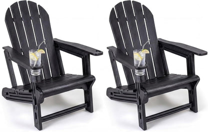 Ensemble de 2 chaises Adirondack en PEHD avec porte-gobelet, Noir