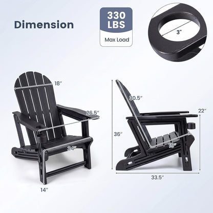 Ensemble de 2 chaises Adirondack en PEHD avec porte-gobelet, Noir