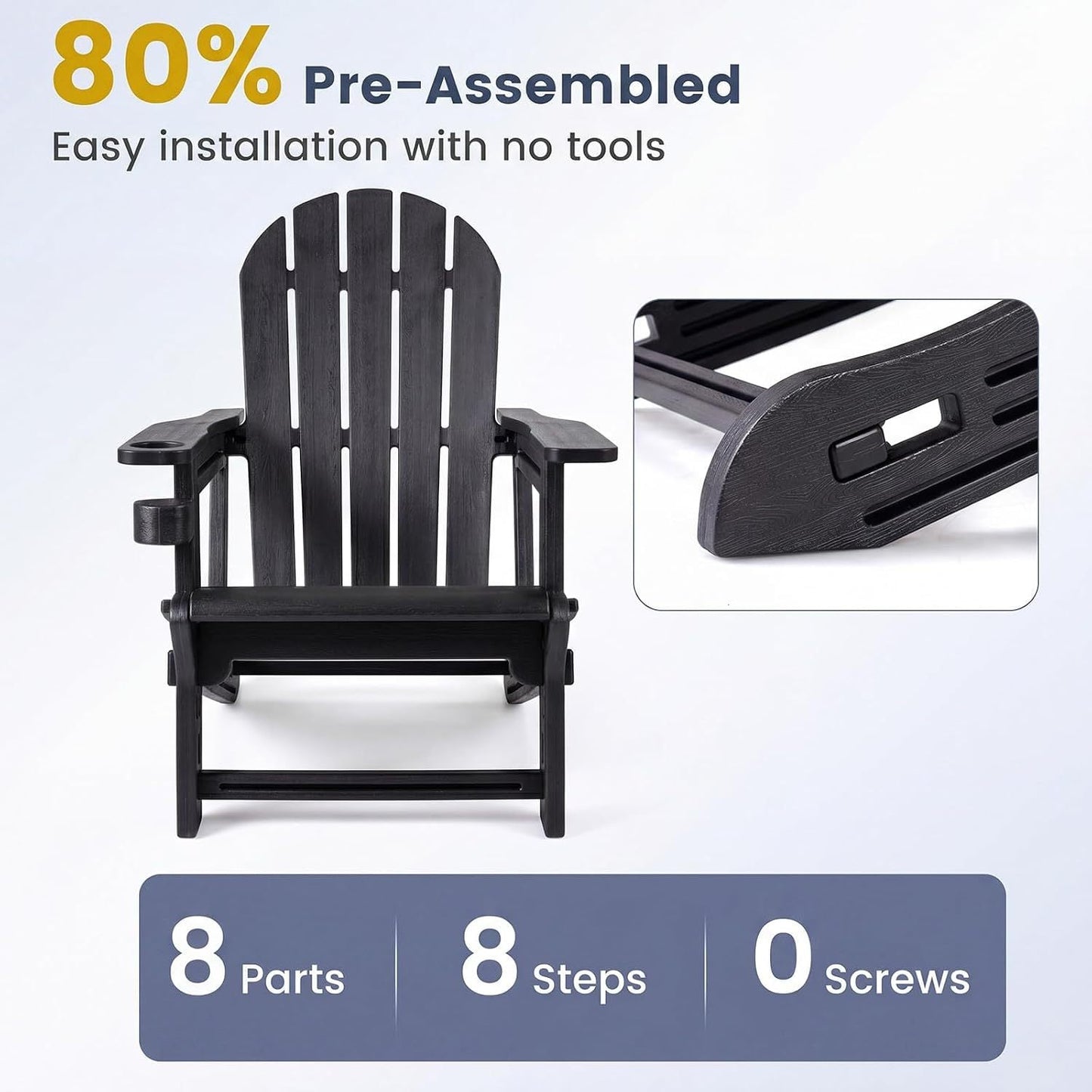 Ensemble de 2 chaises Adirondack en PEHD avec porte-gobelet, Noir