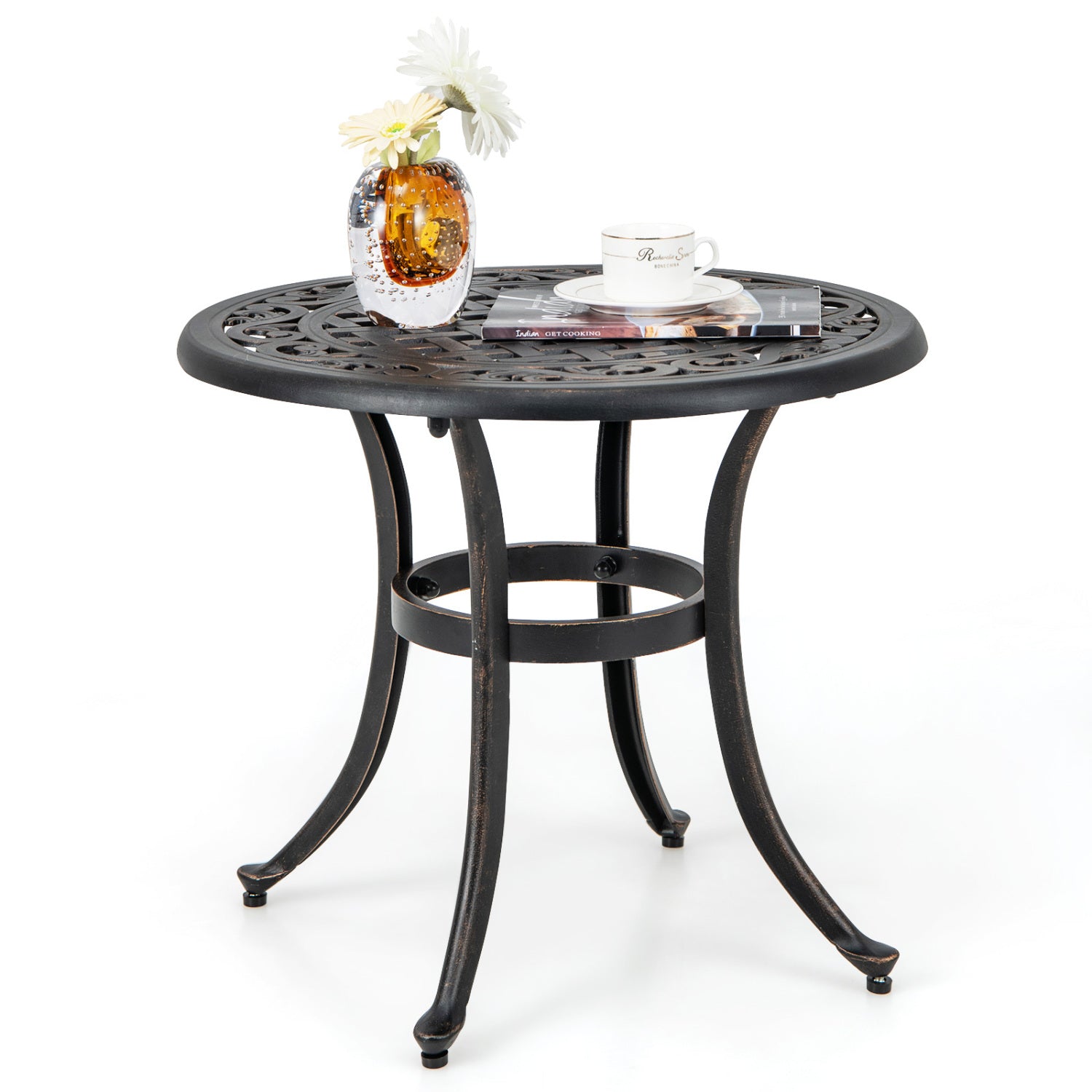 Set of 2 Heavy-Duty Outdoor Aluminum Side Table with Adjustable Footpads for Patio-Antique Brown, Brown Patio Coffee Tables Brown at Gallery Canada