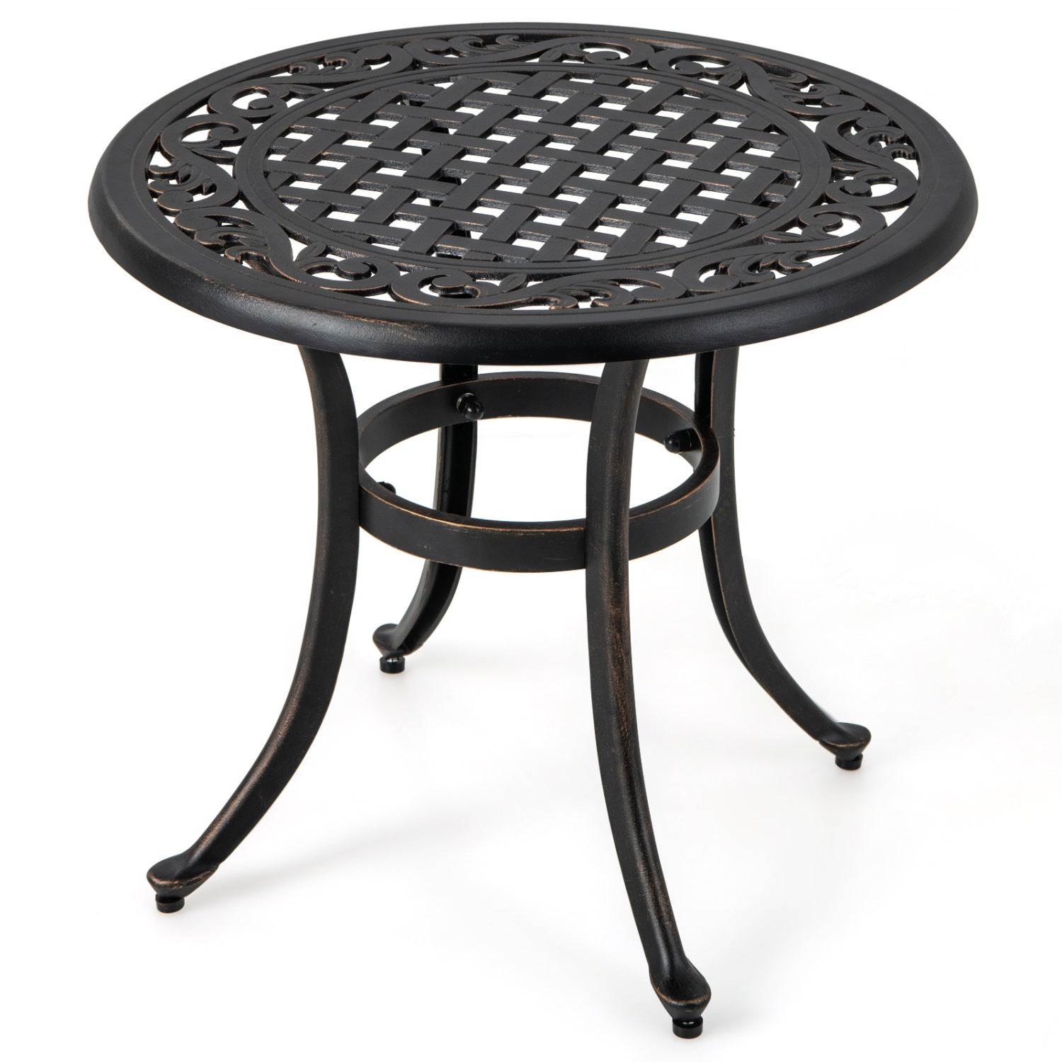 Set of 2 Heavy-Duty Outdoor Aluminum Side Table with Adjustable Footpads for Patio-Antique Brown, Brown Patio Coffee Tables at Gallery Canada