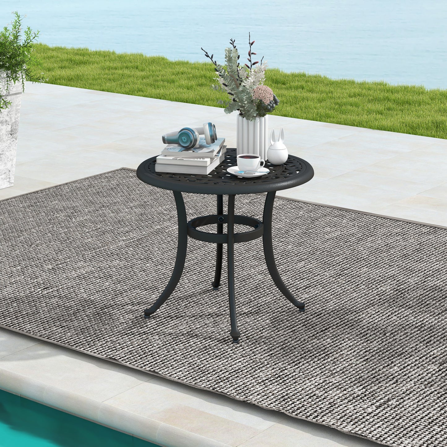 Set of 2 Heavy-Duty Outdoor Aluminum Side Table with Adjustable Footpads for Patio-Antique Brown, Brown Patio Coffee Tables at Gallery Canada