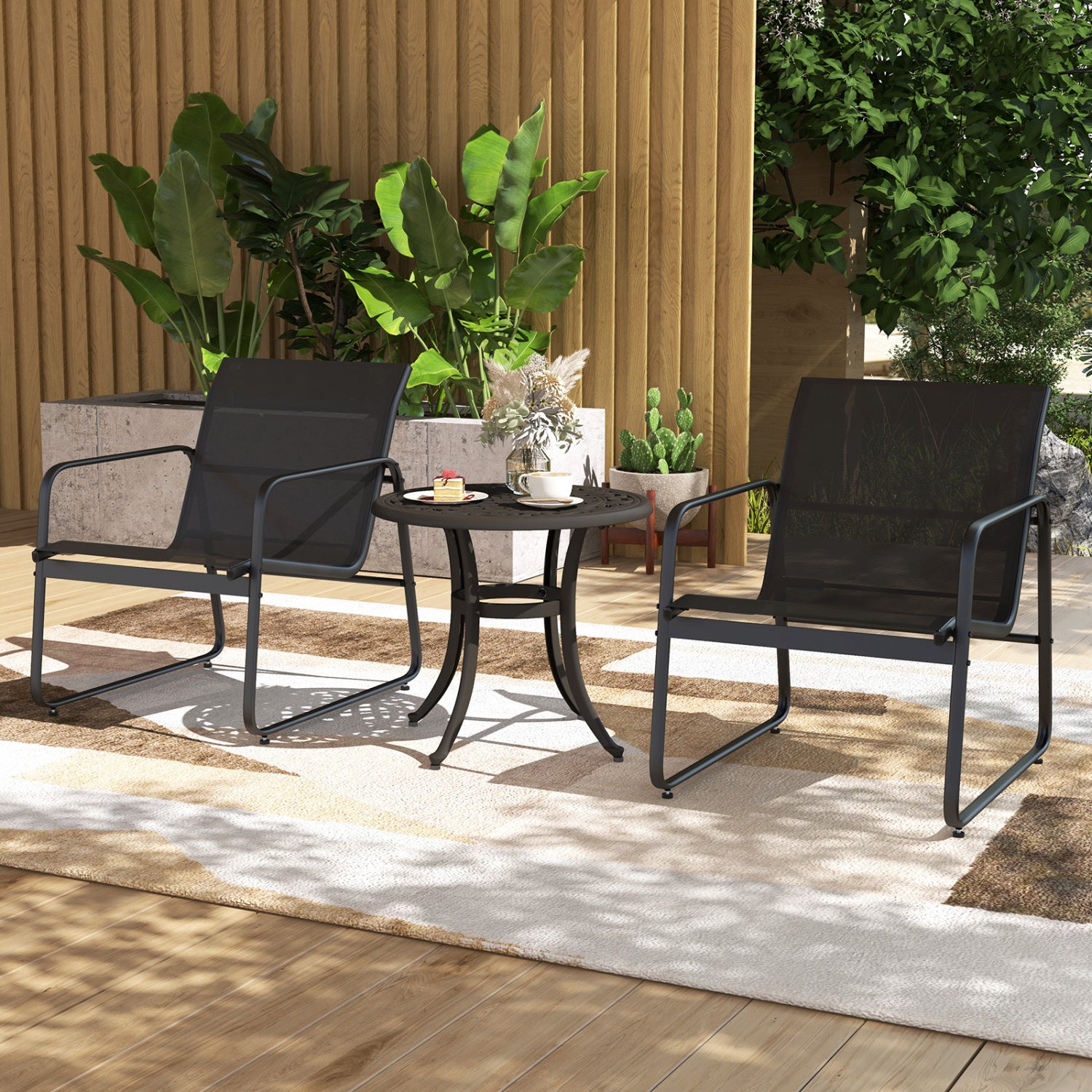 Set of 2 Heavy-Duty Outdoor Aluminum Side Table with Adjustable Footpads for Patio-Antique Brown, Brown Patio Coffee Tables at Gallery Canada