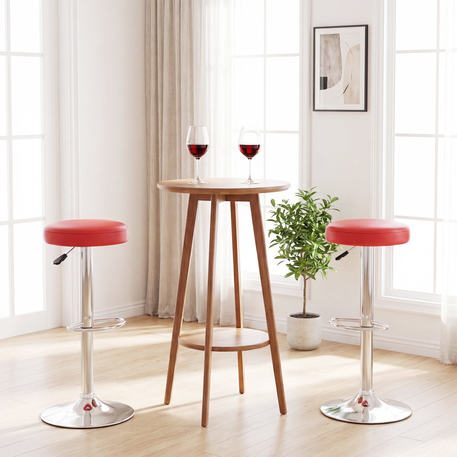 Set of 2 Height-adjustable Swivel Bar Stool with 360° Swivel bar stool, Red Bar Stools at Gallery Canada