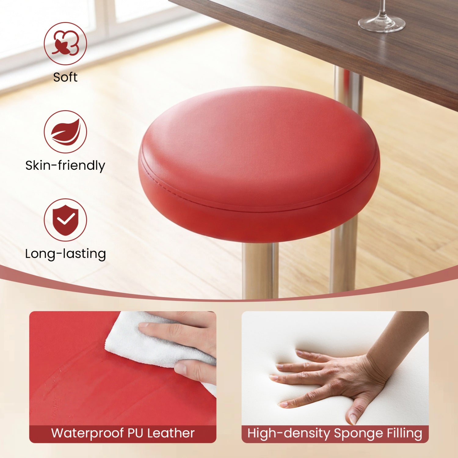 Set of 2 Height-adjustable Swivel Bar Stool with 360° Swivel bar stool, Red Bar Stools at Gallery Canada