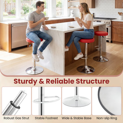 Set of 2 Height-adjustable Swivel Bar Stool with 360° Swivel bar stool, Red Bar Stools at Gallery Canada