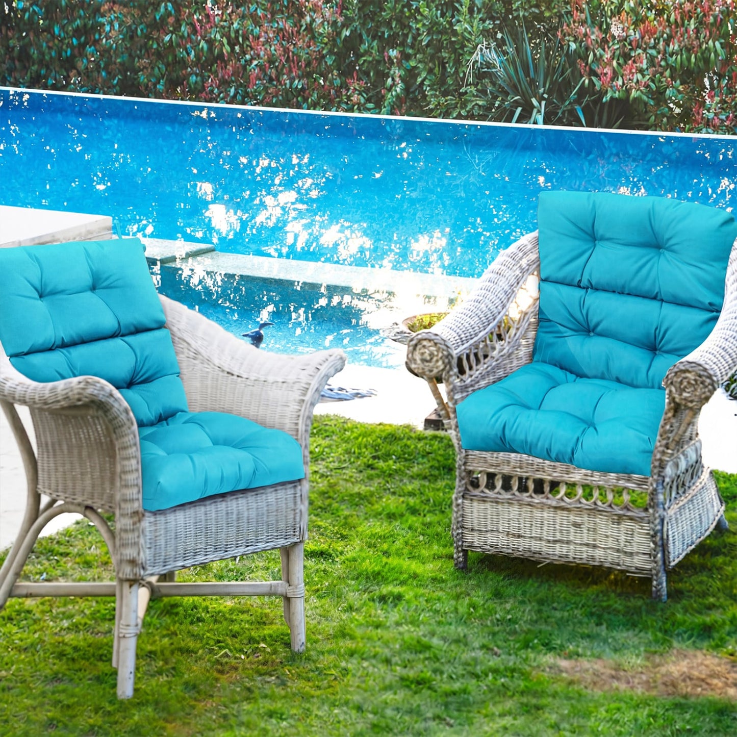 Set Of 2 High Back Chair Cushions, Turquoise Outdoor Furniture Accessories at Gallery Canada