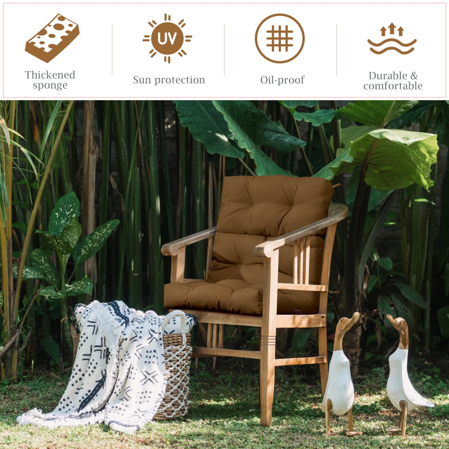 Set of 2 High Back Chair Cushion with Adjustable Height, Brown Outdoor Furniture Accessories at Gallery Canada