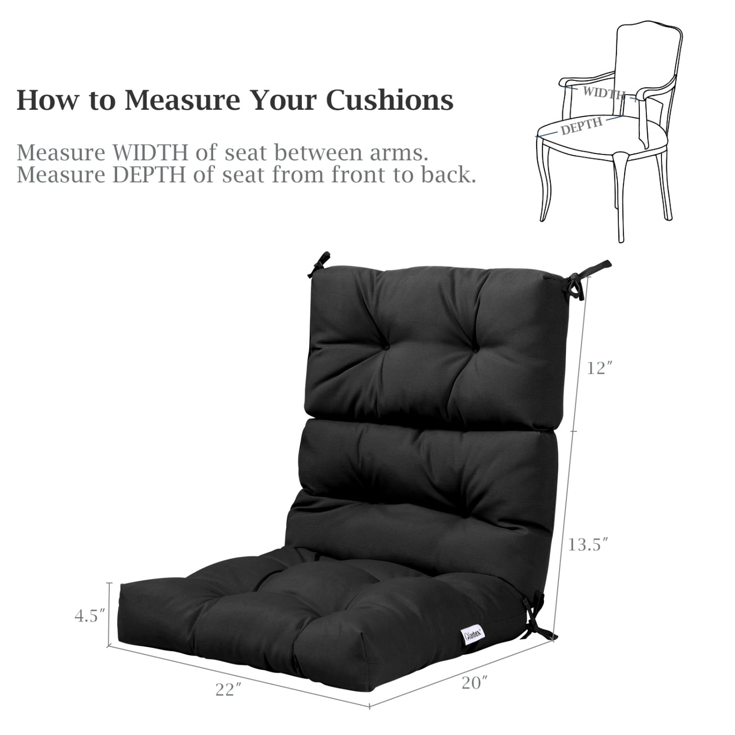 Set of 2 High Back Chair Cushion with Adjustable Height, Black Outdoor Furniture Accessories at Gallery Canada
