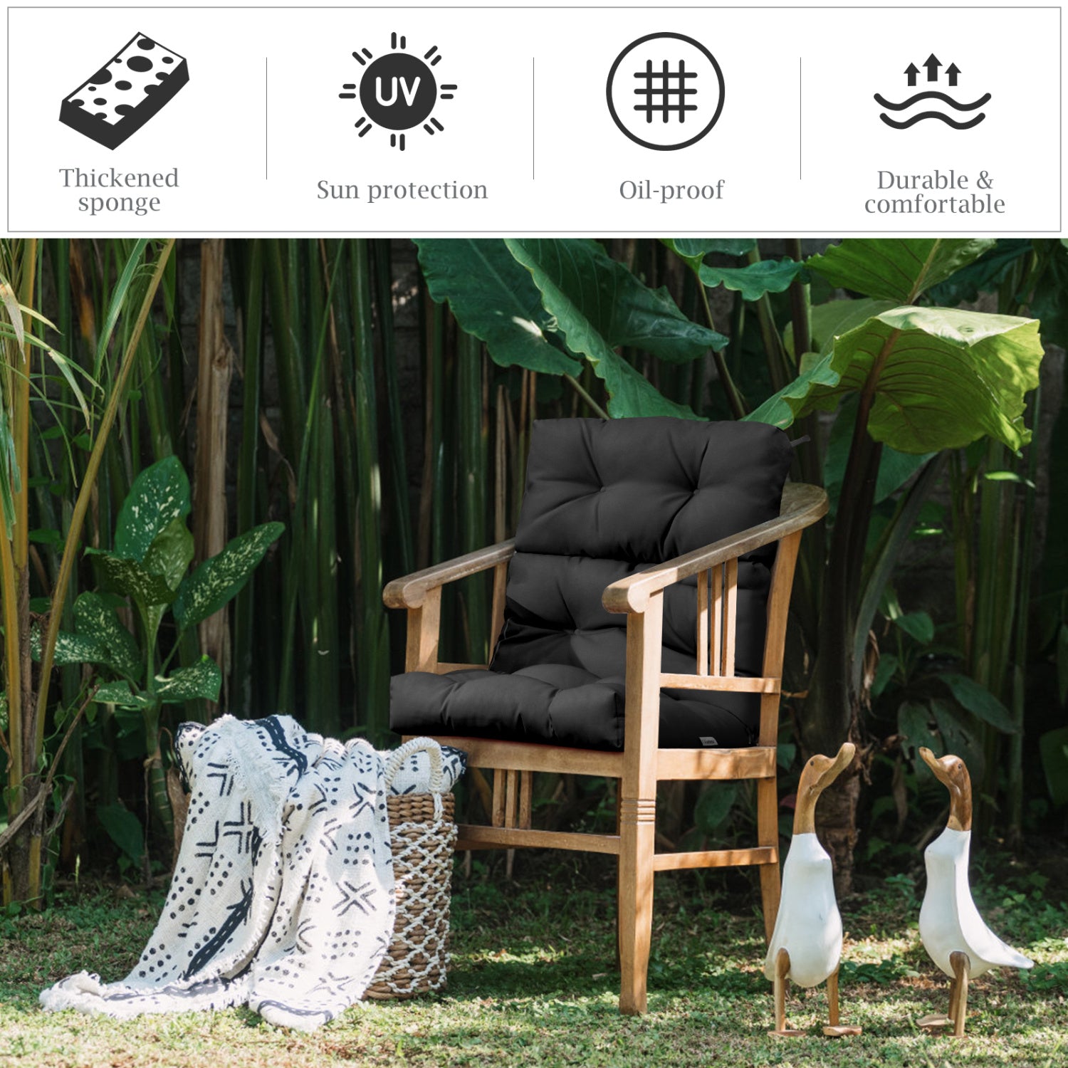 Set of 2 High Back Chair Cushion with Adjustable Height, Black Outdoor Furniture Accessories at Gallery Canada