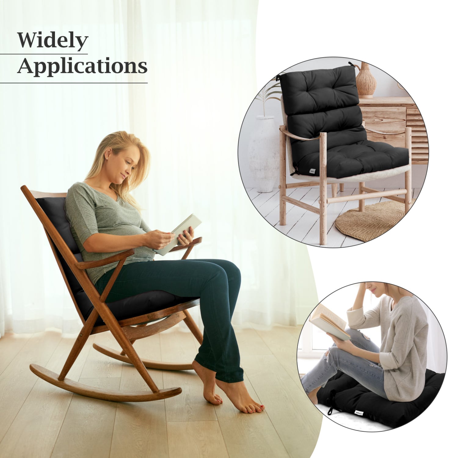 Set of 2 High Back Chair Cushion with Adjustable Height, Black Outdoor Furniture Accessories at Gallery Canada