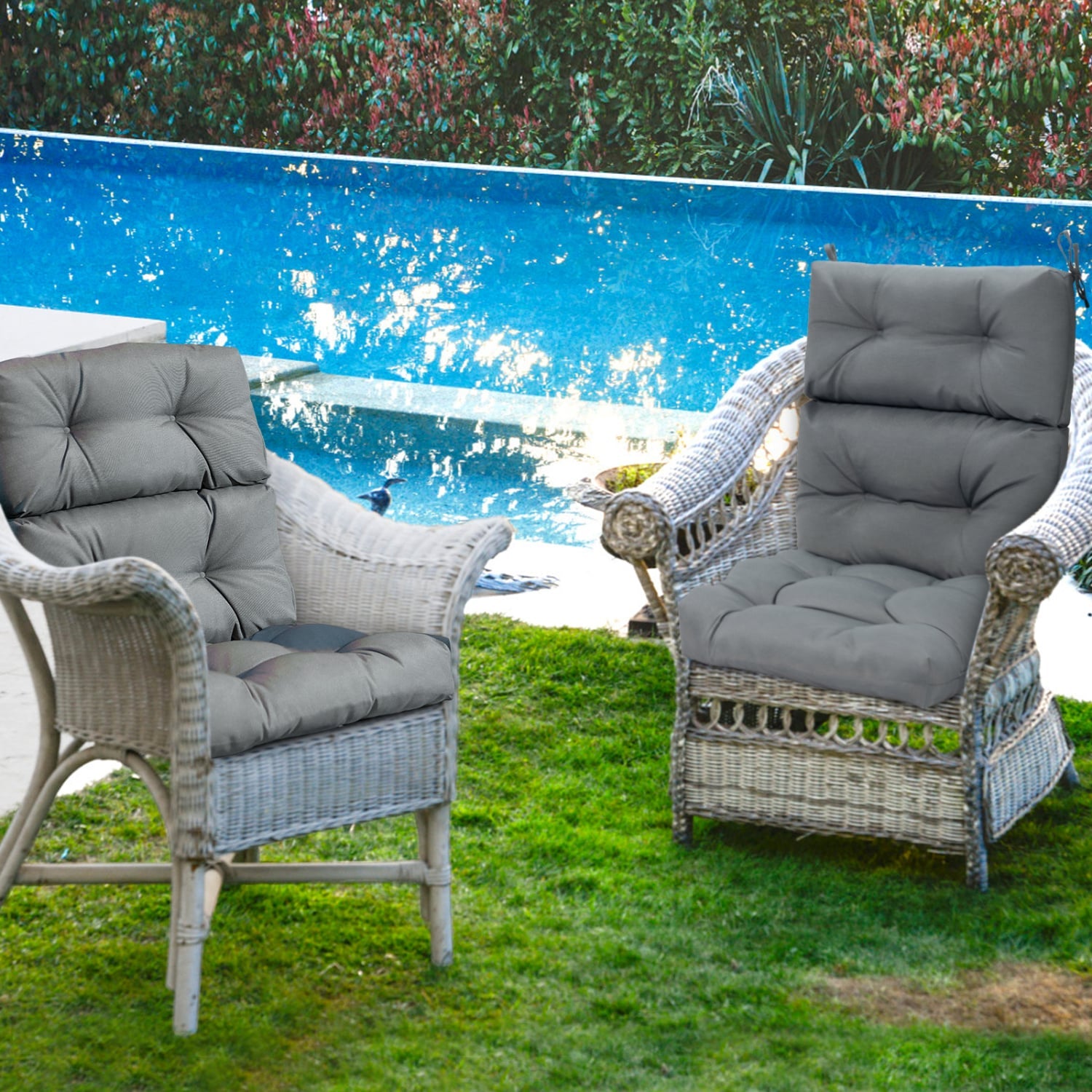 Set of 2 High Back Chair Cushion with Adjustable Height, Gray Outdoor Furniture Accessories at Gallery Canada