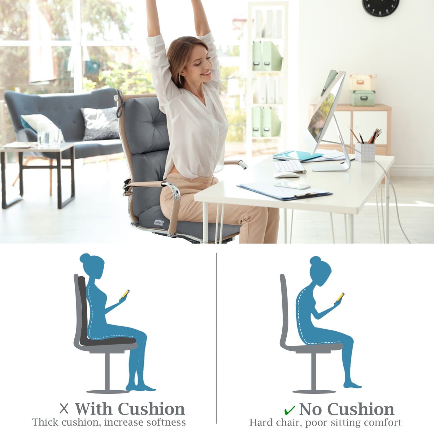 Set of 2 High Back Chair Cushion with Adjustable Height, Gray Outdoor Furniture Accessories at Gallery Canada