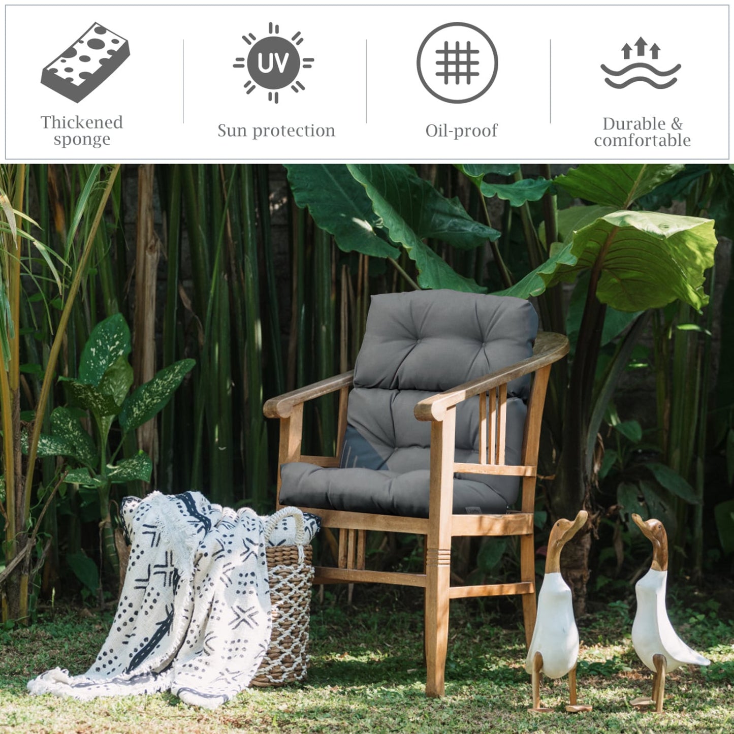 Set of 2 High Back Chair Cushion with Adjustable Height, Gray Outdoor Furniture Accessories at Gallery Canada