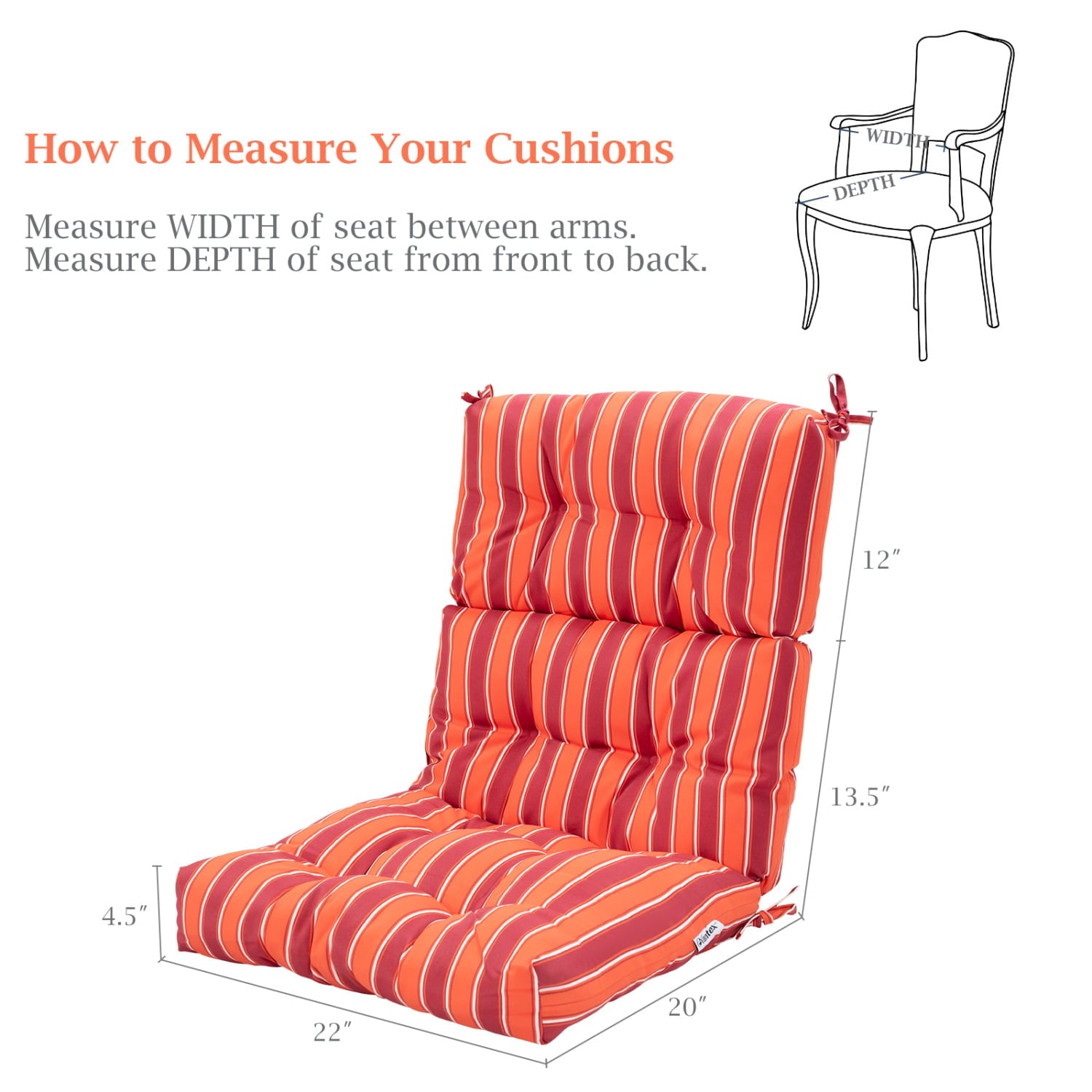 Set of 2 High Back Chair Cushion with Adjustable Height, Orange Outdoor Furniture Accessories at Gallery Canada