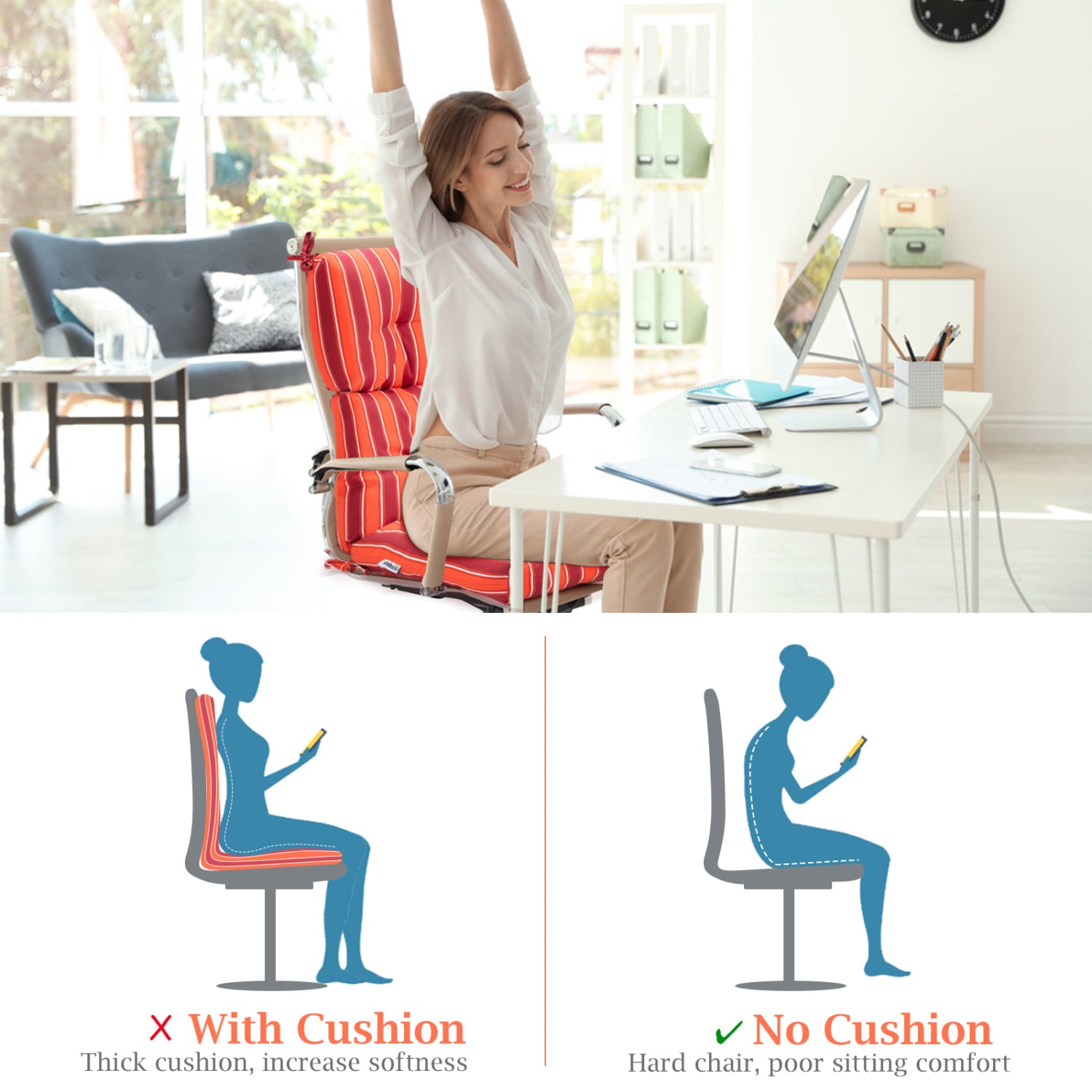 Set of 2 High Back Chair Cushion with Adjustable Height, Orange Outdoor Furniture Accessories at Gallery Canada