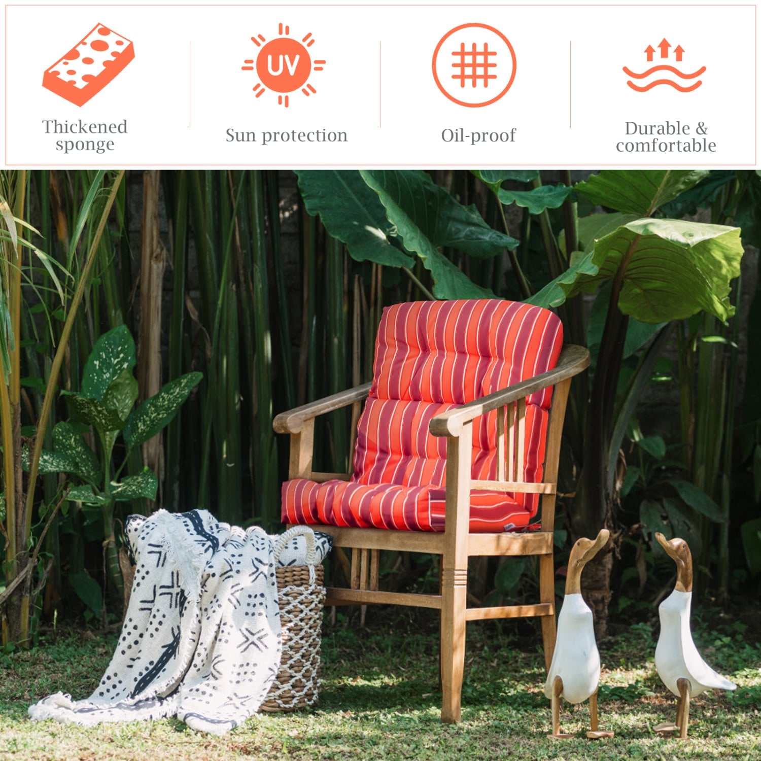 Set of 2 High Back Chair Cushion with Adjustable Height, Orange Outdoor Furniture Accessories at Gallery Canada