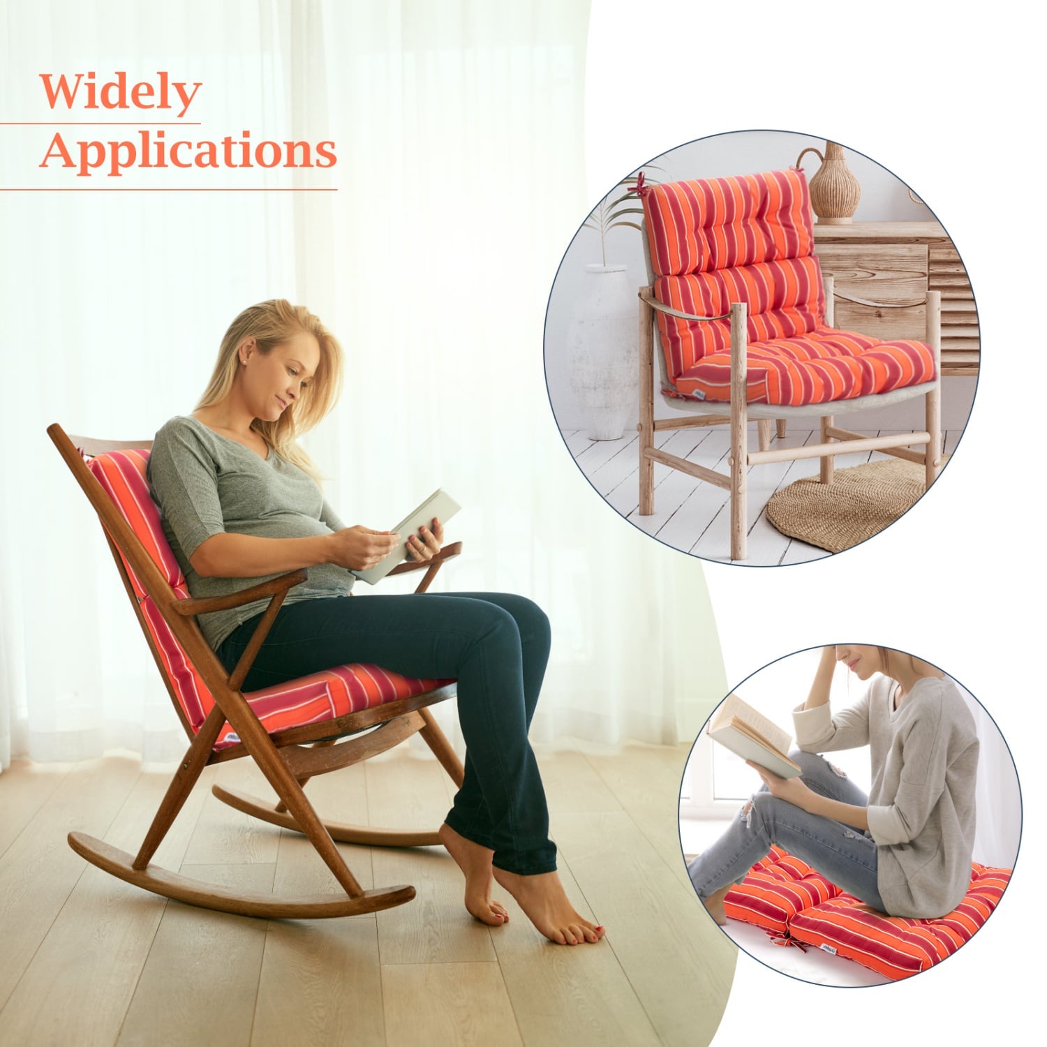 Set of 2 High Back Chair Cushion with Adjustable Height, Orange Outdoor Furniture Accessories at Gallery Canada