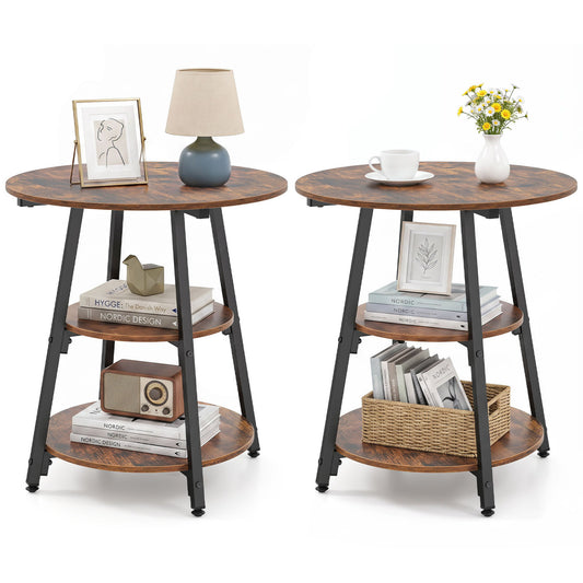 Industrial Side Tables Set of 2, 3-Tier Shelves, Brown End & Side Tables Rustic Brown at Gallery Canada