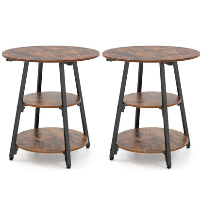 Tables d'appoint industrielles ensemble de 2, étagères à 3 niveaux, marron