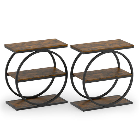 2 Industrial Faux Marble Side Tables, Metal Frame, Rustic Brown End & Side Tables Rustic Brown at Gallery Canada