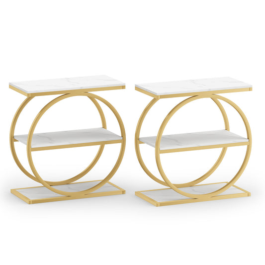 2 Industrial Faux Marble Side Tables, White End & Side Tables White at Gallery Canada