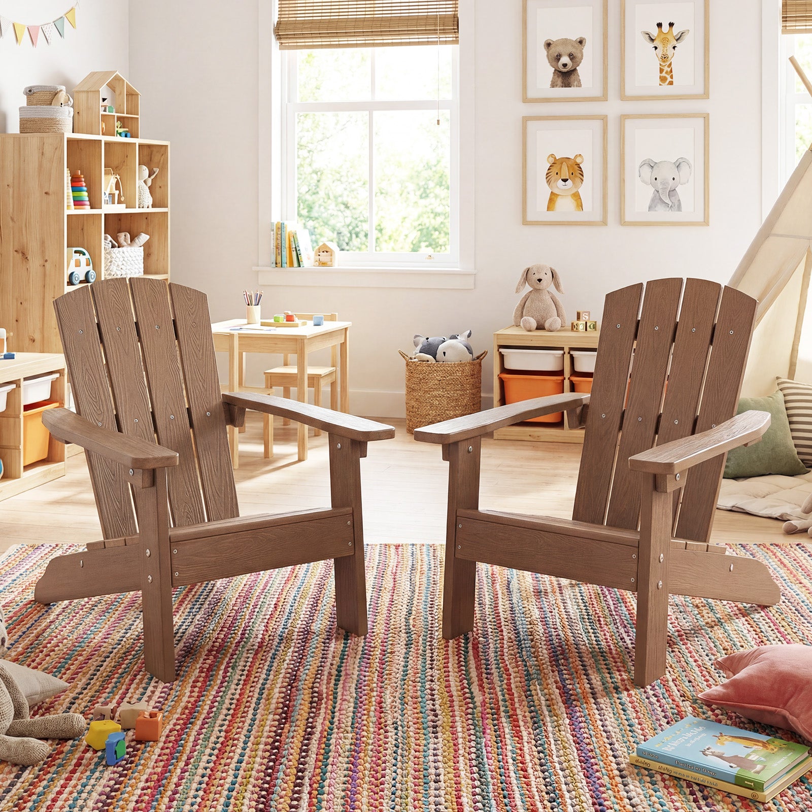 Kid's Adirondack Chair Set, High Backrest, Armrests, Brown Kids Chairs & Seating at Gallery Canada