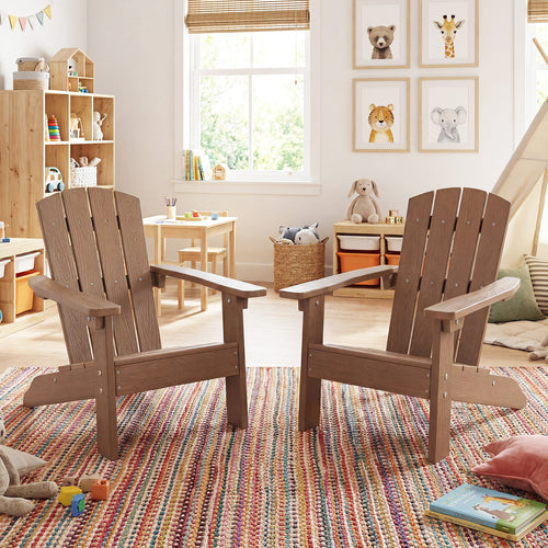 Kid's Adirondack Chair Set, High Backrest, Armrests, Brown