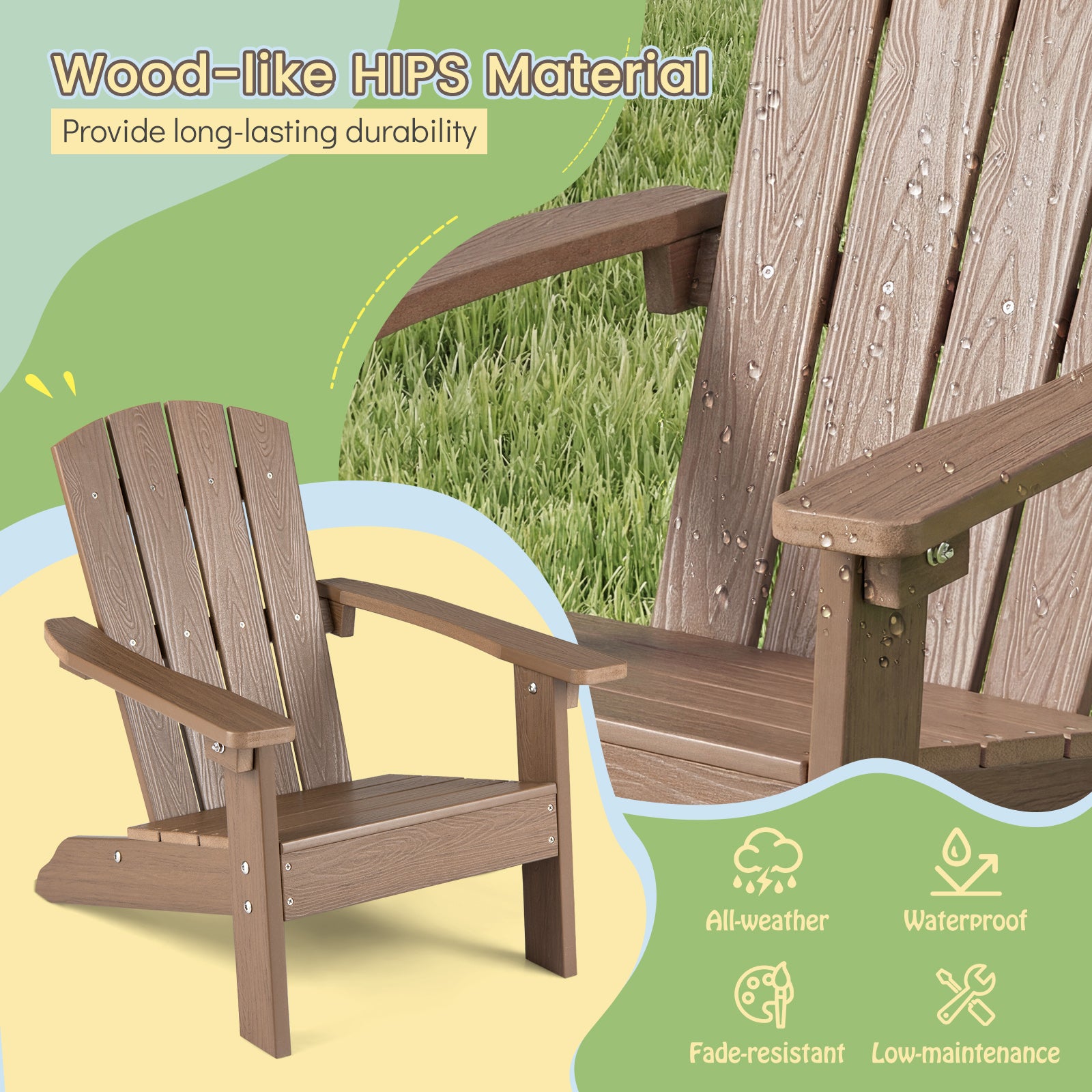 Kid's Adirondack Chair Set, High Backrest, Armrests, Brown Kids Chairs & Seating at Gallery Canada