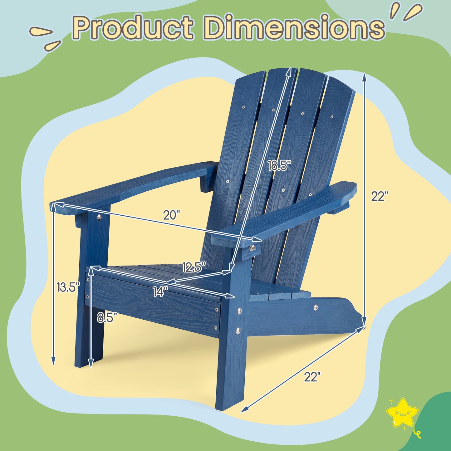 Set Of 2 Kids Adirondack Chair, High Backrest, Navy Kids Chairs & Seating at Gallery Canada