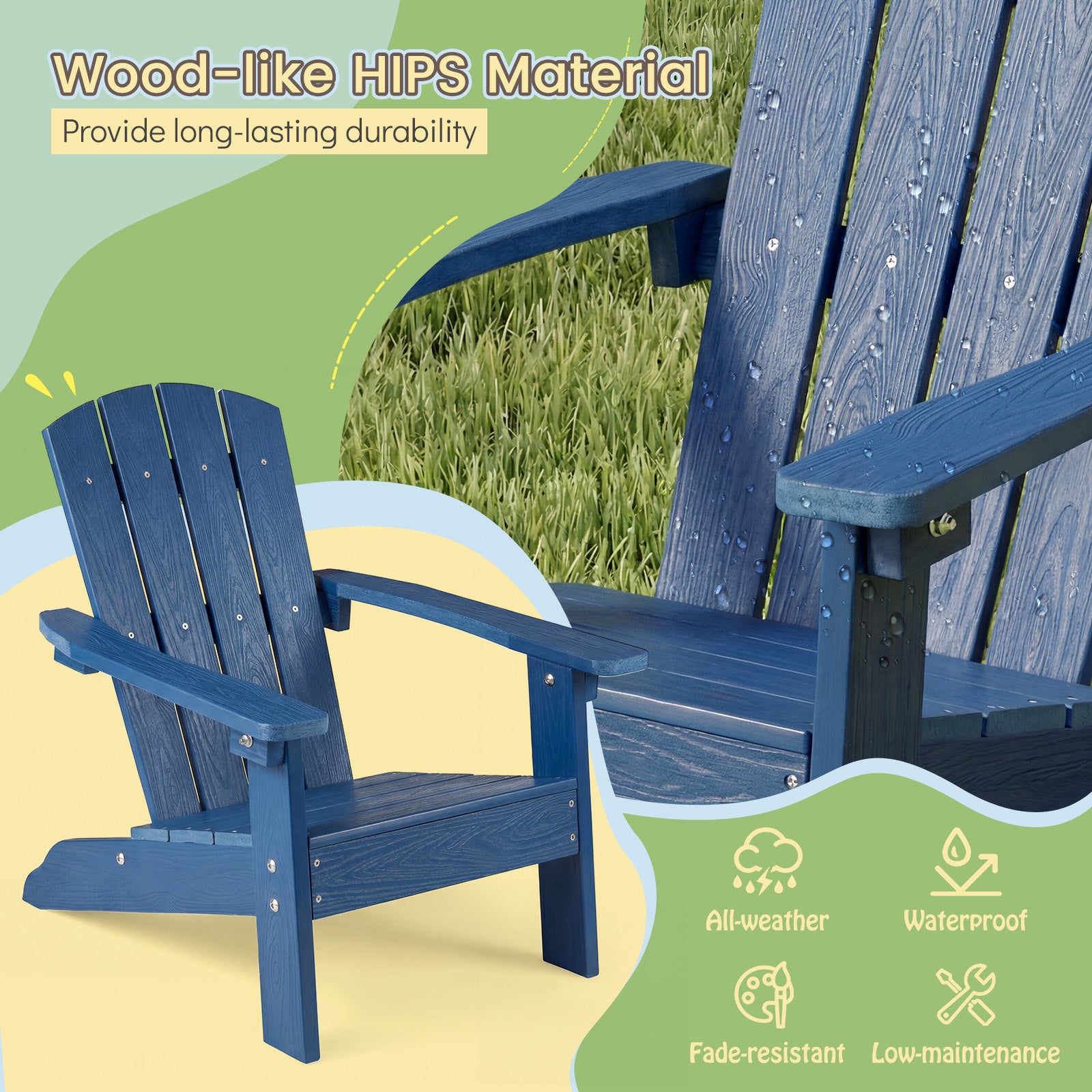 Set Of 2 Kids Adirondack Chair, High Backrest, Navy Kids Chairs & Seating at Gallery Canada