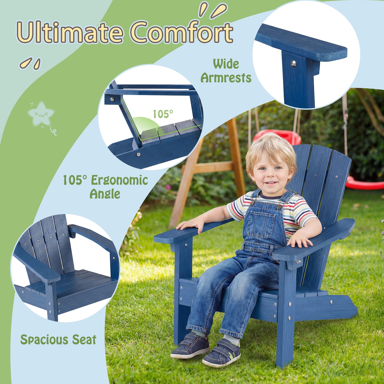 Set Of 2 Kids Adirondack Chair, High Backrest, Navy Kids Chairs & Seating at Gallery Canada