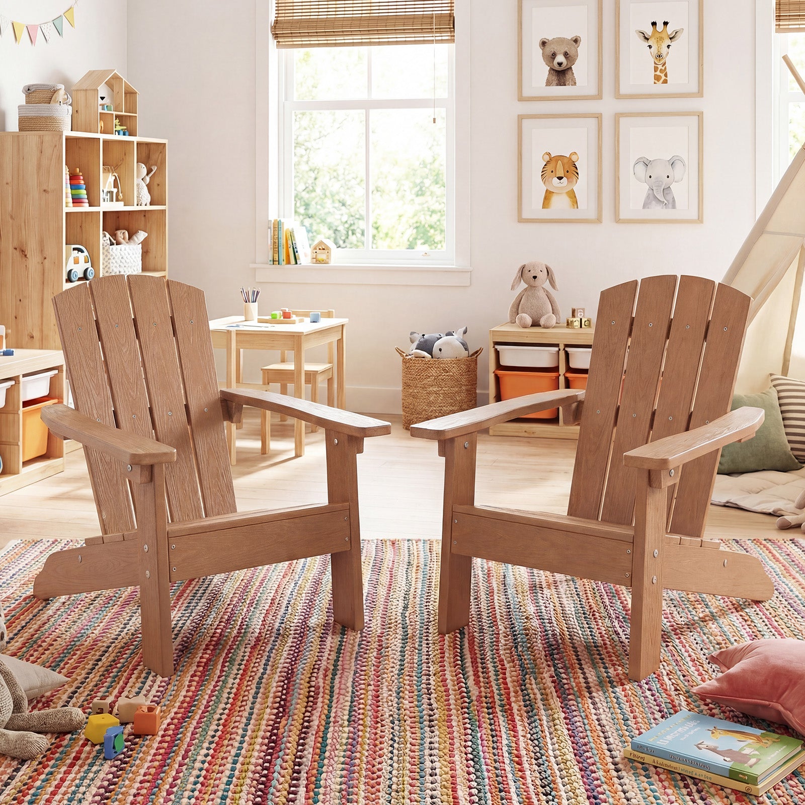 Kid's Adirondack Chair Set, High Backrest, Armrests, Teak Kids Chairs & Seating at Gallery Canada