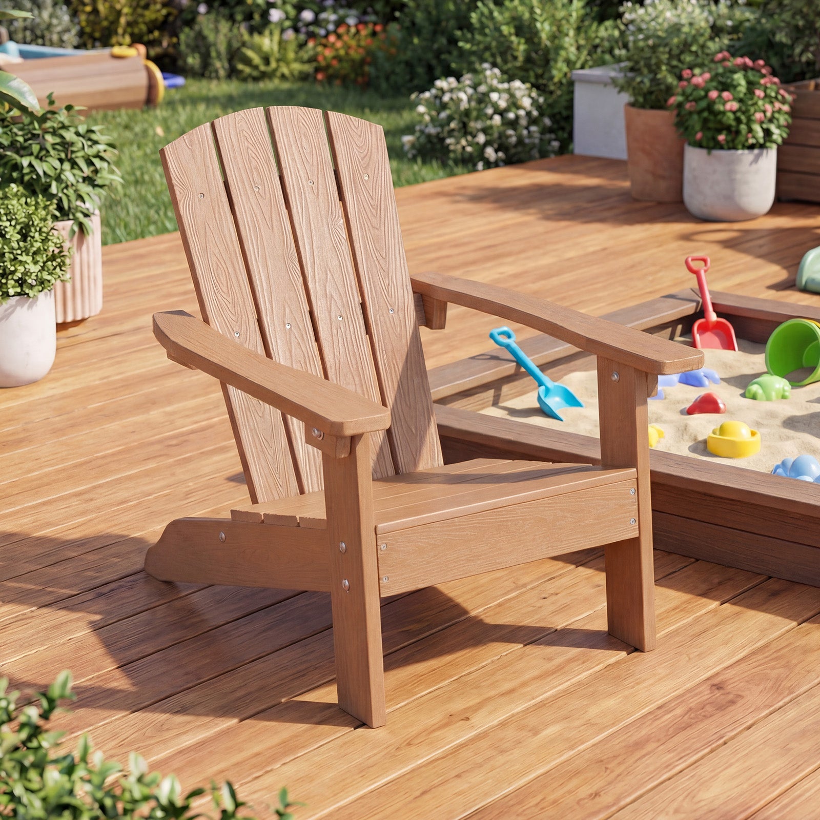 Kid's Adirondack Chair Set, High Backrest, Armrests, Teak Kids Chairs & Seating at Gallery Canada