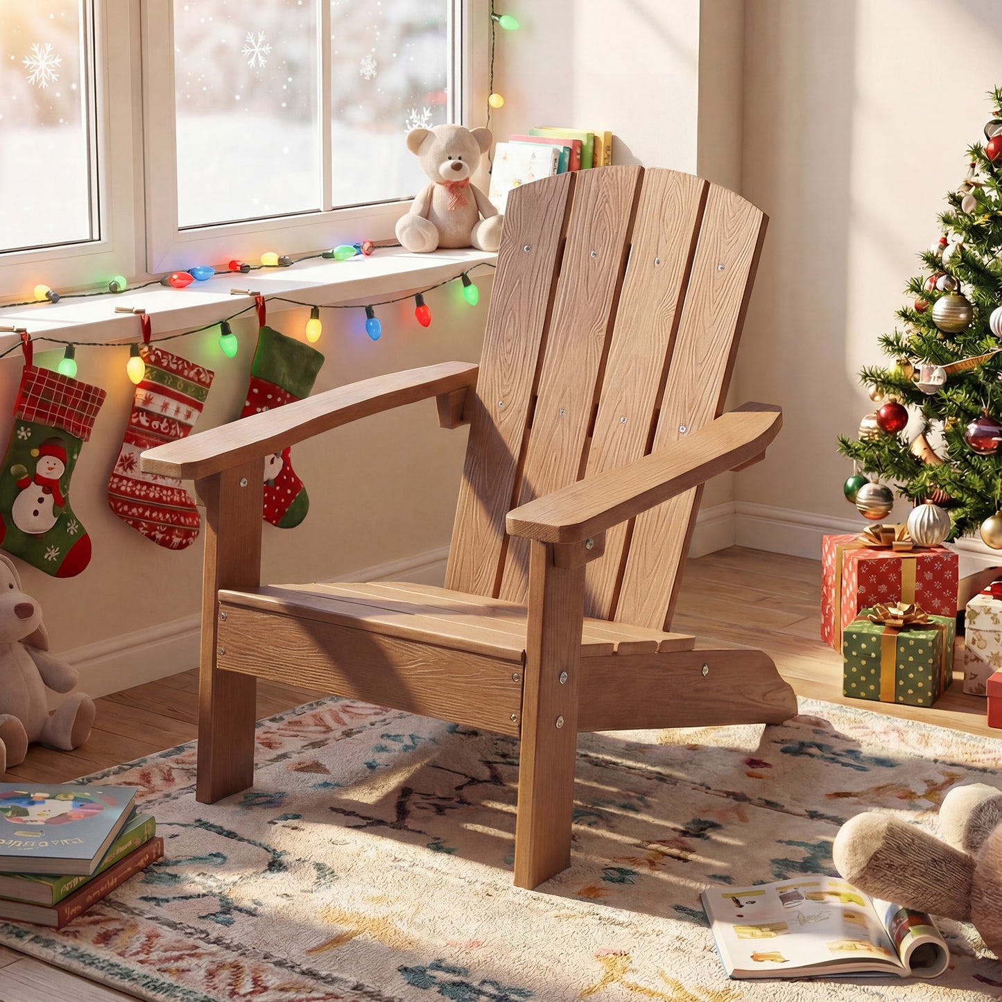 Kid's Adirondack Chair Set, High Backrest, Armrests, Teak Kids Chairs & Seating at Gallery Canada