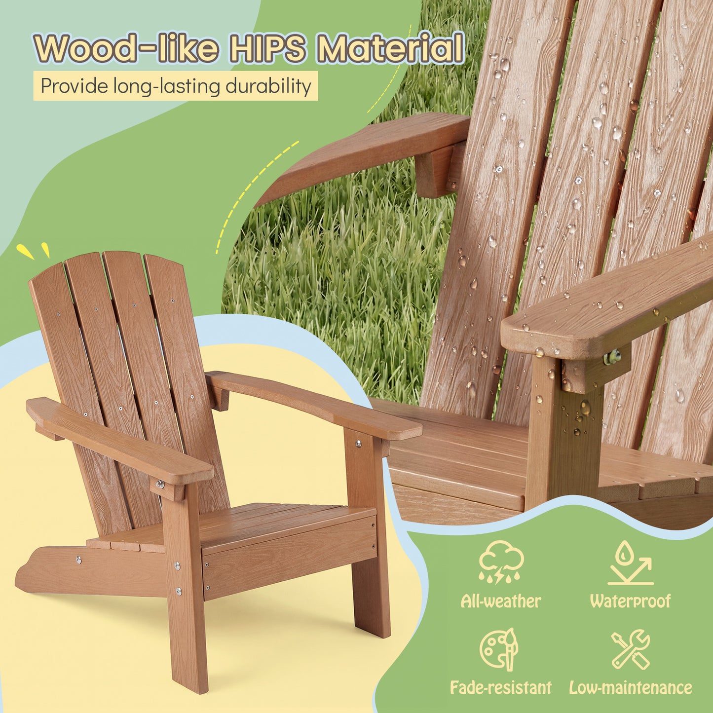 Kid's Adirondack Chair Set, High Backrest, Armrests, Teak Kids Chairs & Seating at Gallery Canada